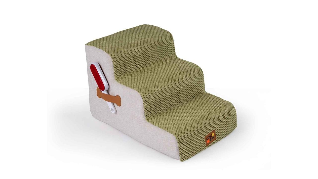 Costway 3-Step Dog Non-Slip Foam Ramp - Green