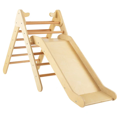 Costway Climb Playset 2in1 Wood Climbing Frame Slide Set Triangle Ladder with Ramp Home Daycare Gifts