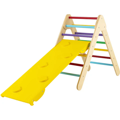 Costway Climb Playset 3in1 Wood Climbing Frame Triangle Slide Set with Ramp Outdoor Activity Center - Color