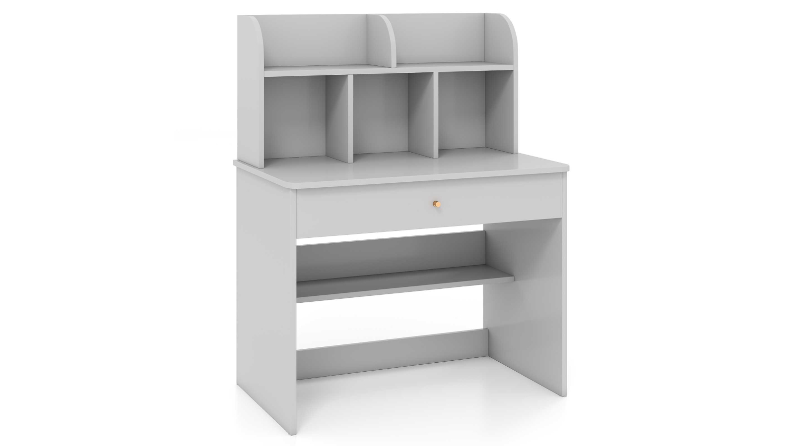 Costway Grey Kids Study Desk with Drawer Hutch and Storage Shelf