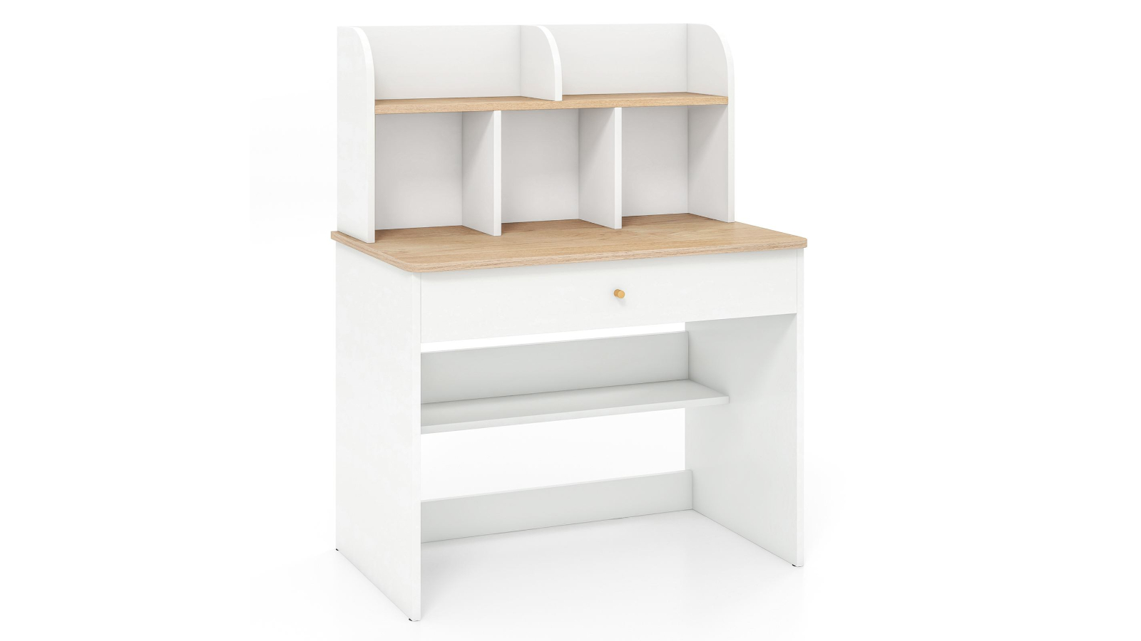 Costway Students Desk with Drawer and Open Shelves - White