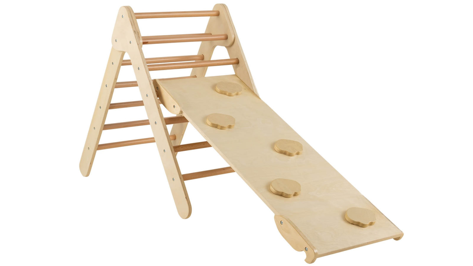 Costway Climb Playset 3in1 Wood Frame Triangle Slide Set with Ramp Outdoor Activity Center - Natural