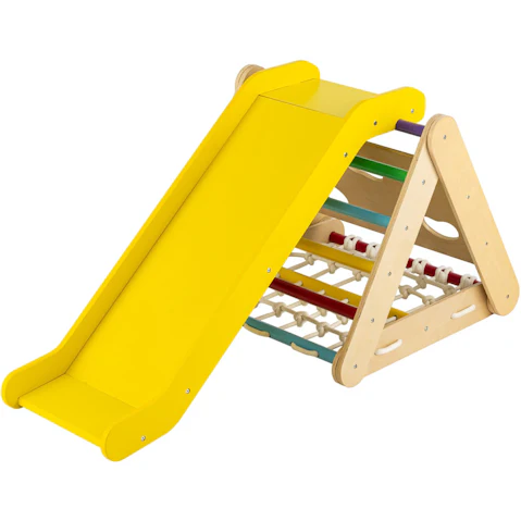 Costway Climb Playset 4in1 Climbing Frame Triangle Climber Slide Set with Net