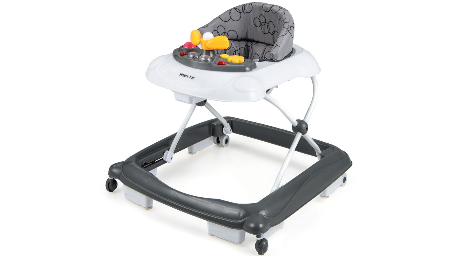 Costway Foldable Walker Height Adjustable Ride on Toy with Detachable Cushine - Grey