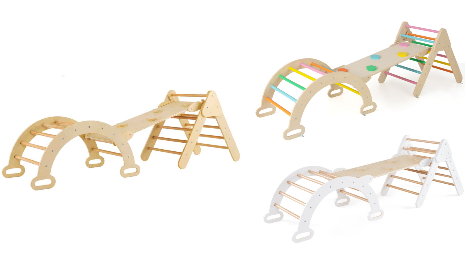 Costway Wood Frame Triangle Rocking Arch Slide Playset with Climb Board