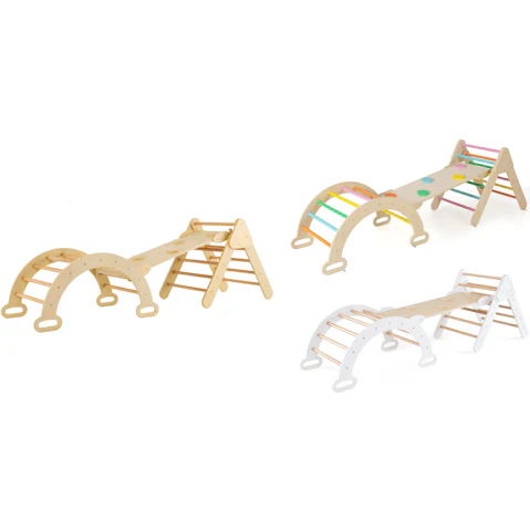 Costway Wood Frame Triangle Rocking Arch Slide Playset with Climb Board