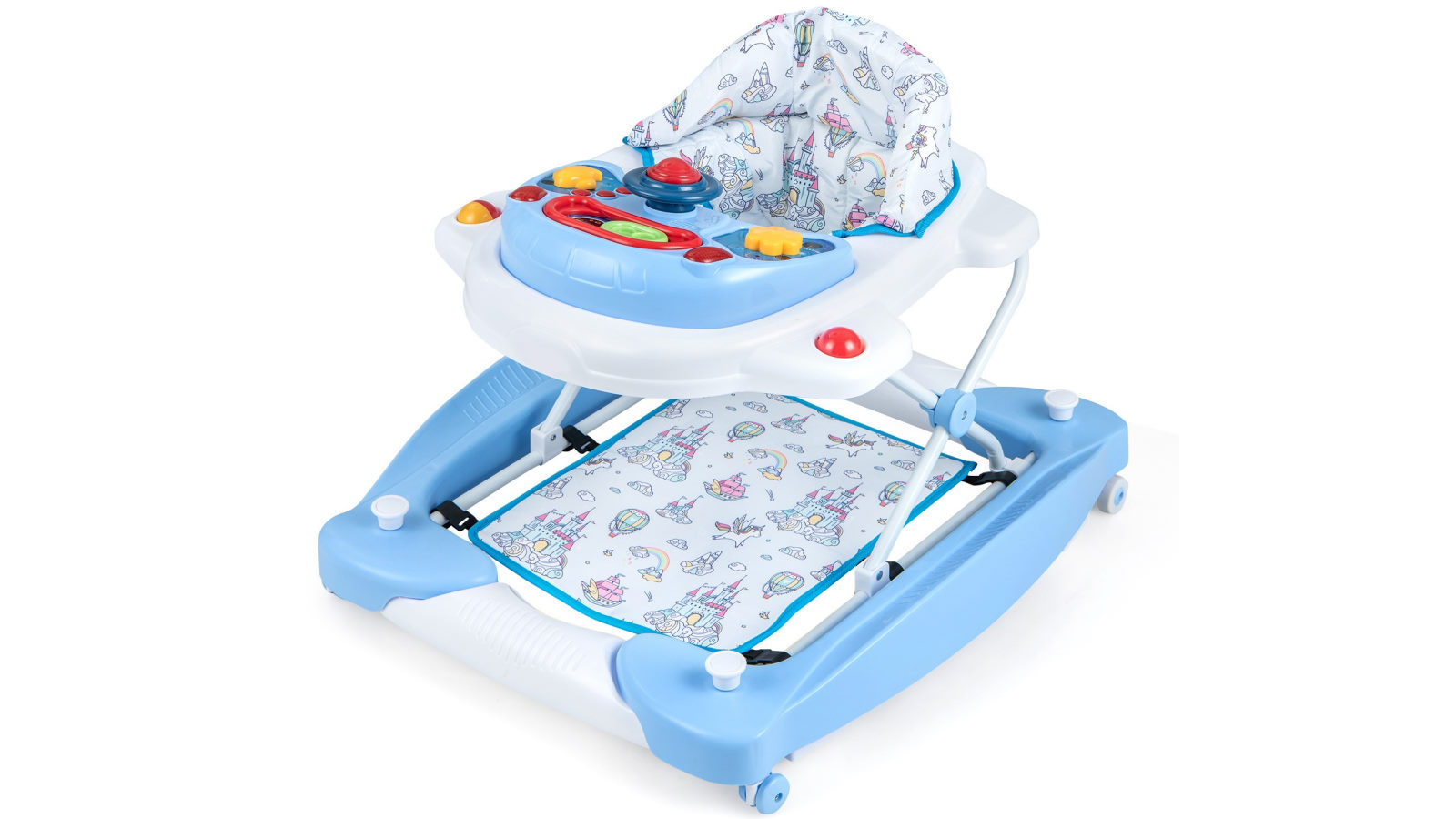 Costway 6 in 1 Walker and Rocker Adjustable Push Walker Ride on Car Activity Center with Music Tray - Blue