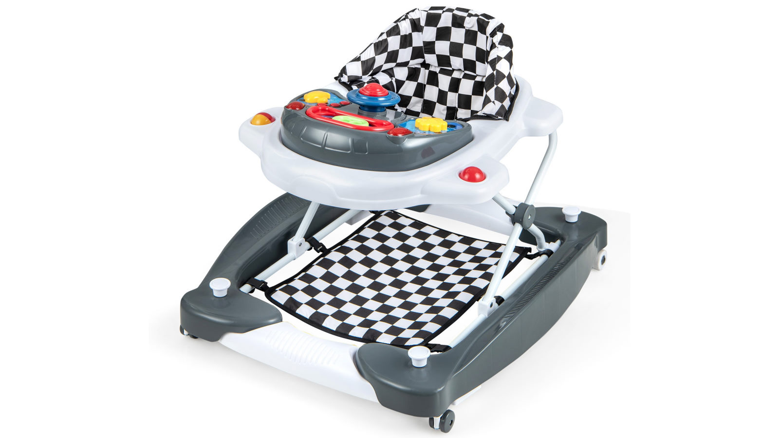 Costway 6 in 1 Walker and Rocker Adjustable Push Walker Ride on Car Activity Center with Music Tray - Grey