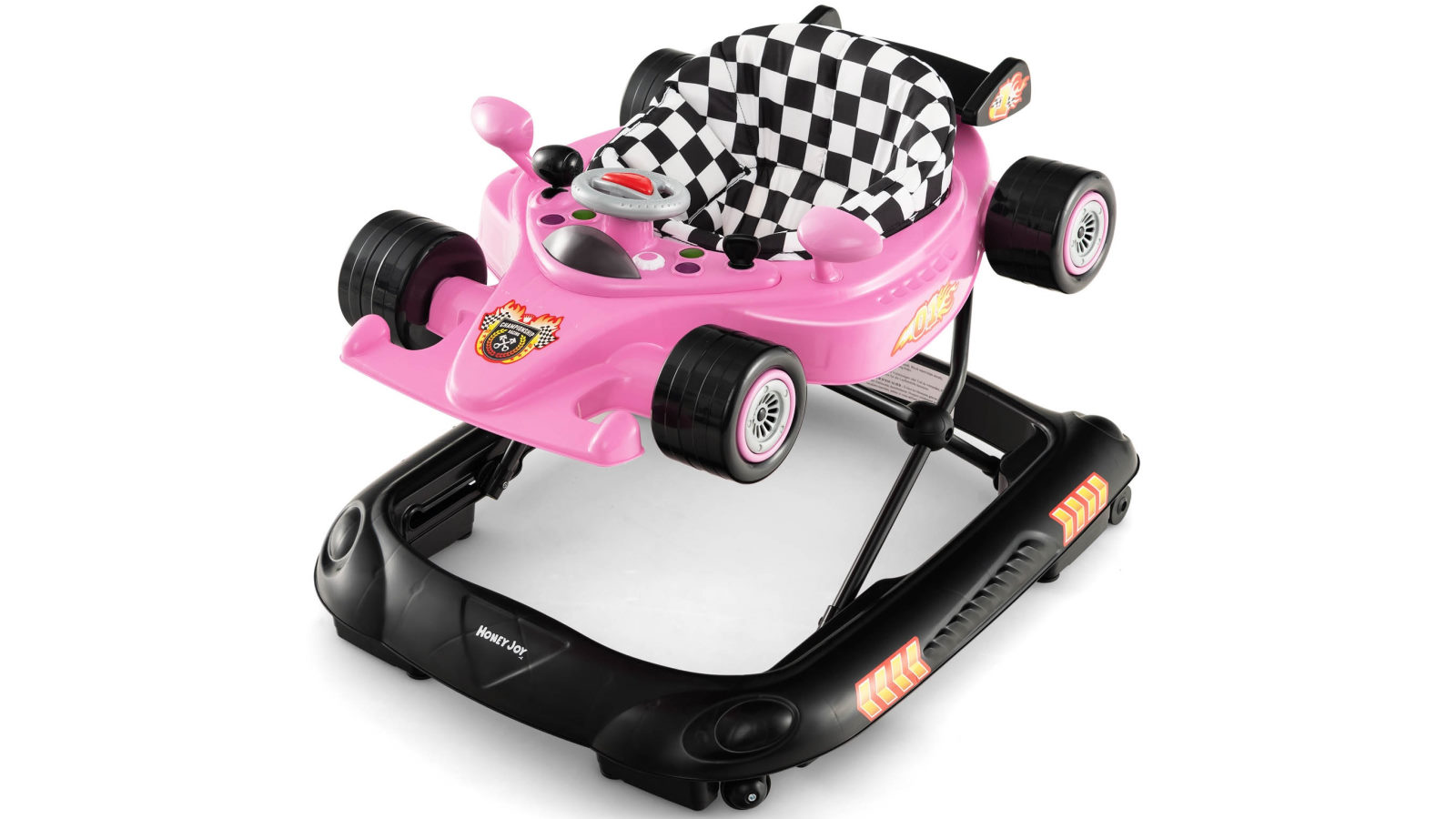 Costway 3 Adjustable Height Walker Foldable Ride on Toy with Detachable Toy Plate - Pink