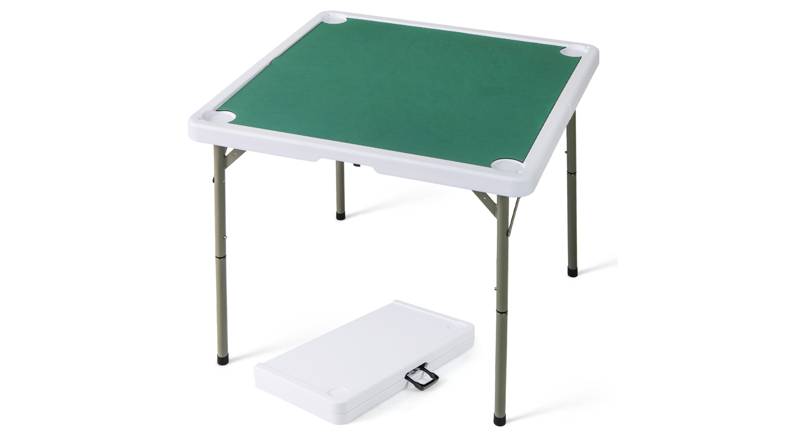 Costway 90cm Folding Mahjong Table with Cup Holder and Smooth Felt Mat - Green