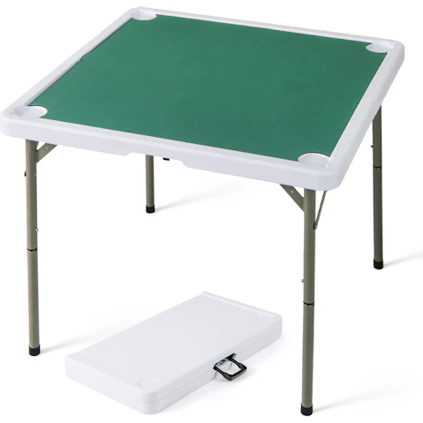 Costway 90cm Folding Mahjong Table with Cup Holder and Smooth Felt Mat - Green