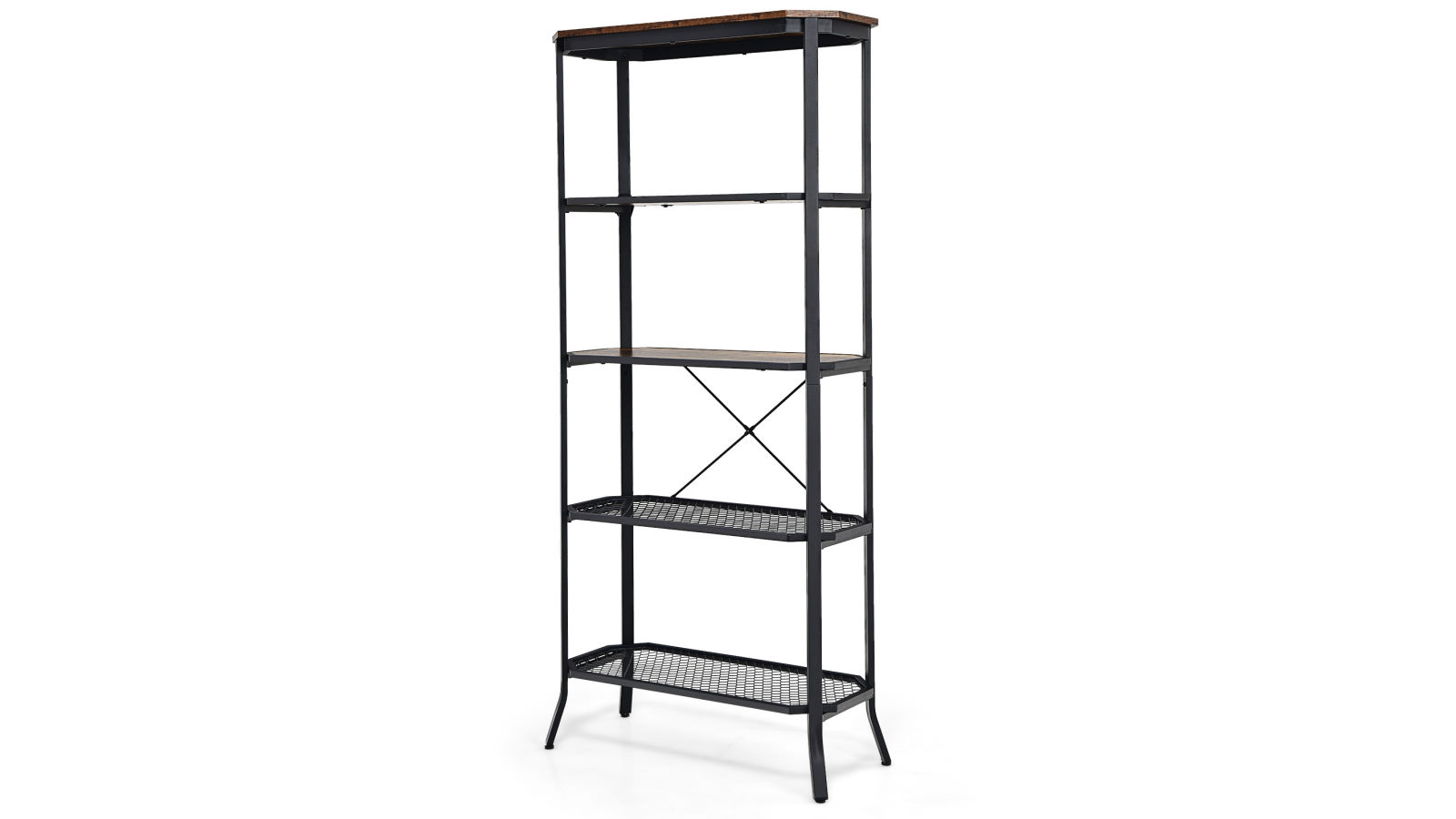 Costway 5-Tier Kitchen Storage Rack Steel Frame Organizer Shelf Wood Display Cabinet