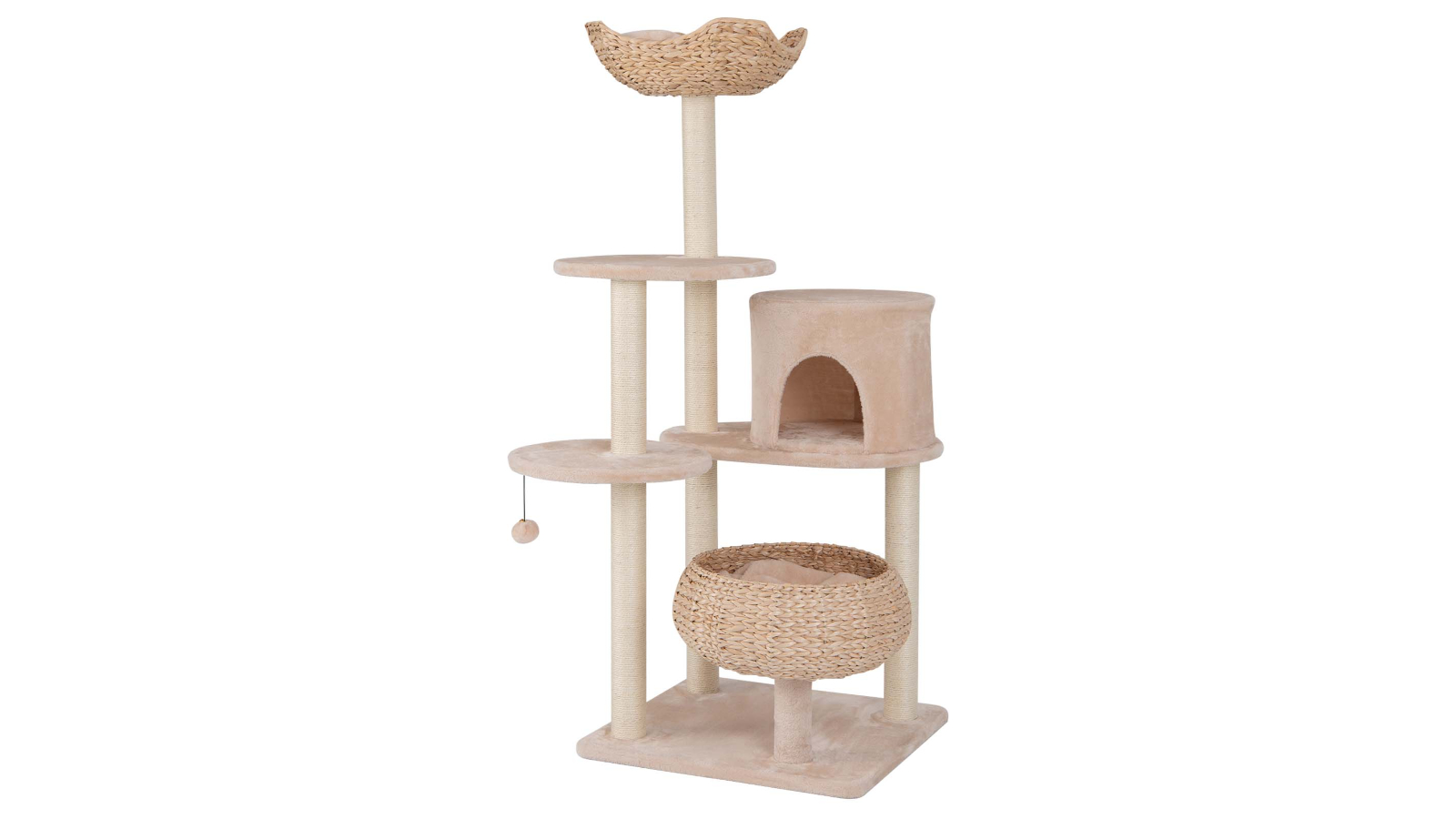 Costway Sisal Cat Tree with Dangling and Soft Cushion - Beige
