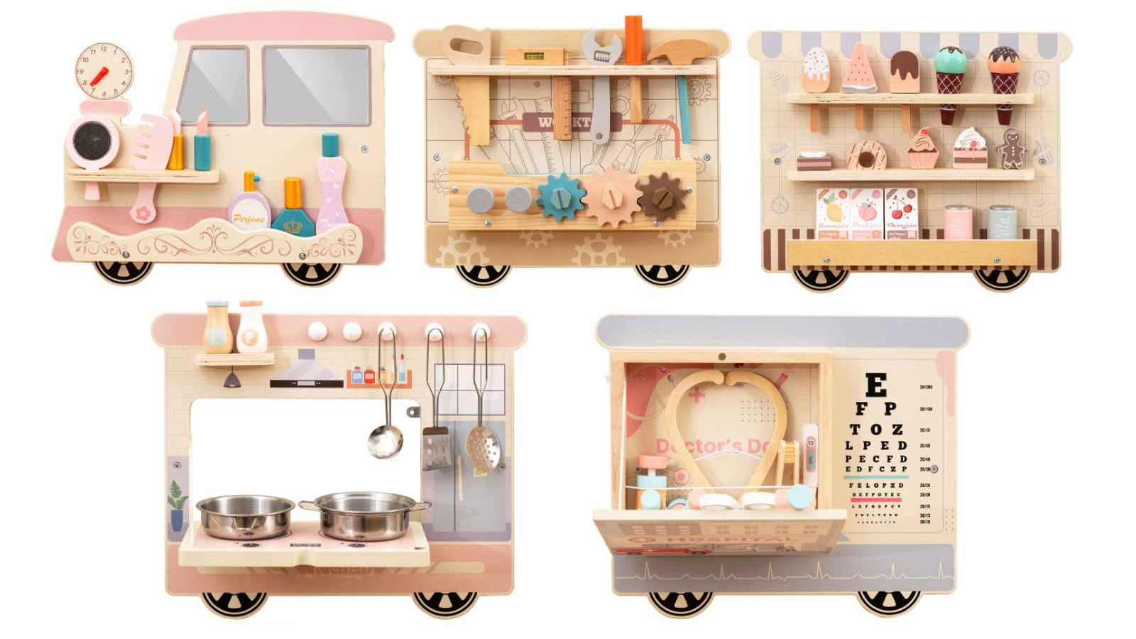 Costway 5-Theme Sensory Wall Panel Activity Board with 63-Piece Accessory Kit