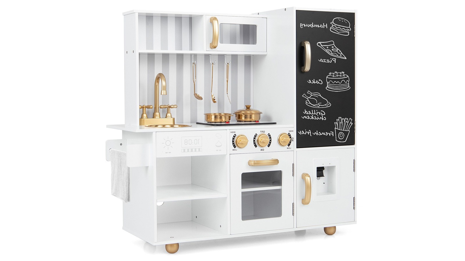 Costway Wooden Kitchen Playset with Chalkboard and Kitchen Accessory - White