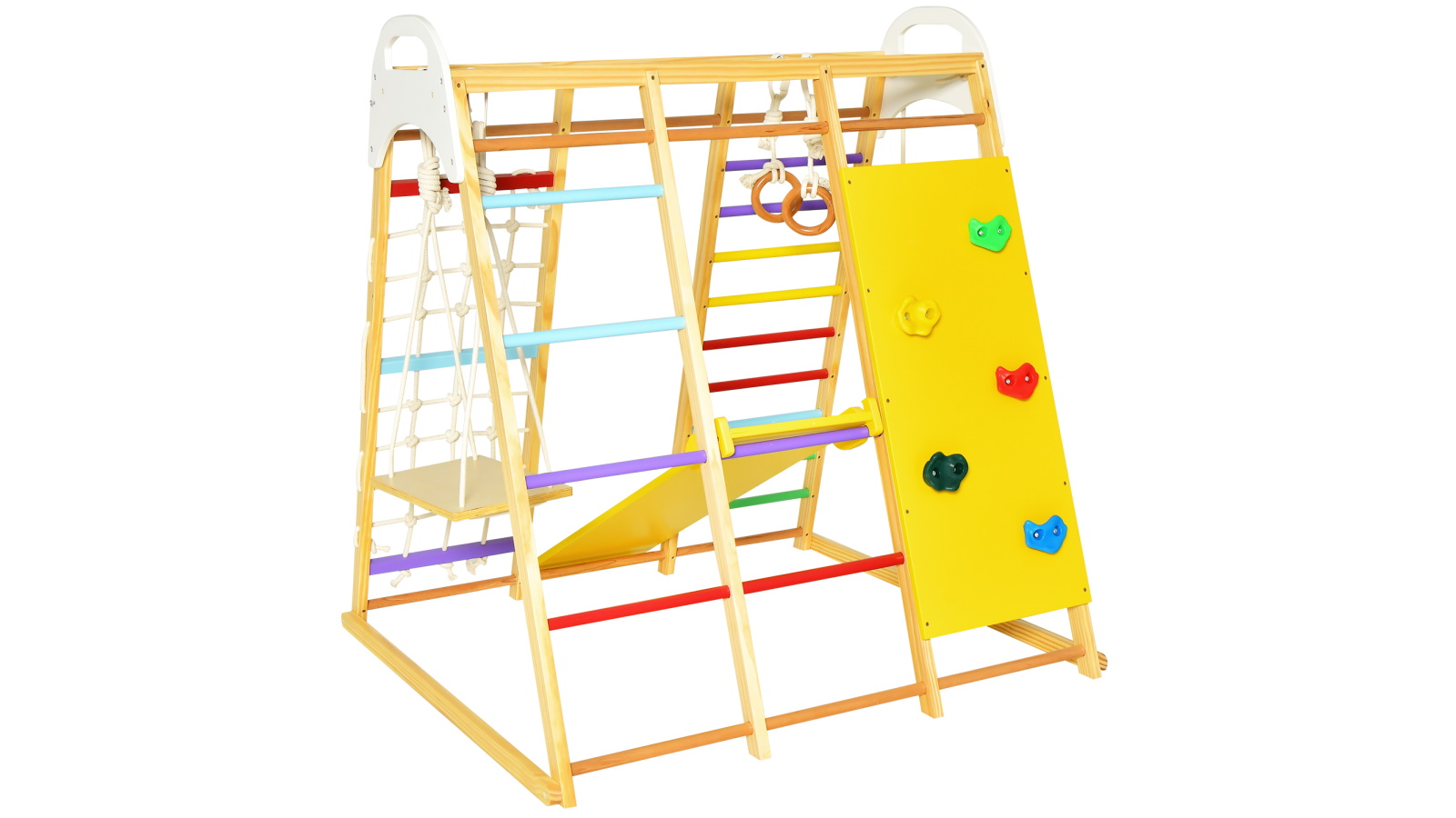 Costway 8-in-1 Wood Climbing Frame Swing Slide Play Set - Multi-Coloured