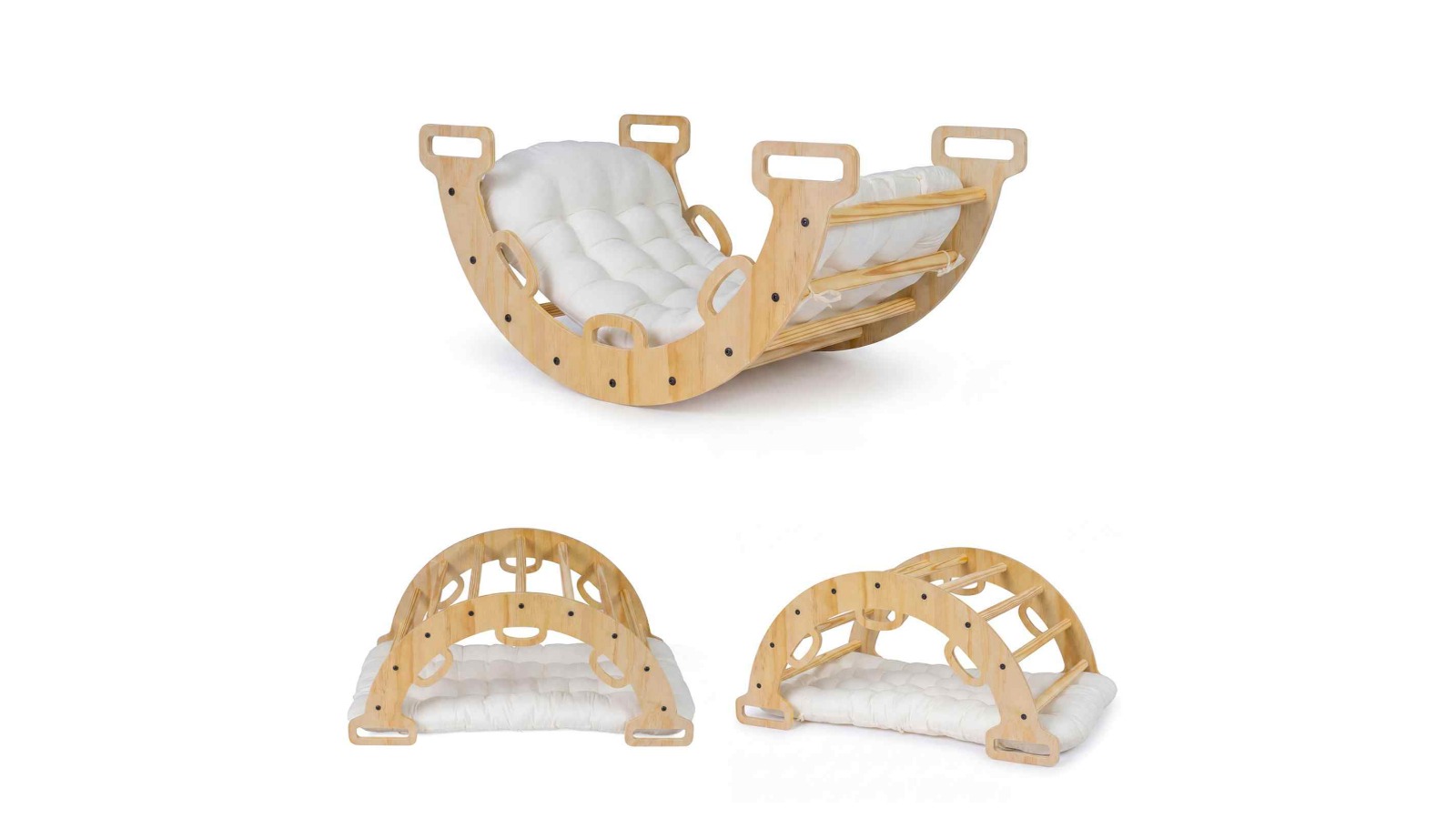 Costway 3-in-1 Wood Climbing Frame Seesaw Playset with Cushion - Natural