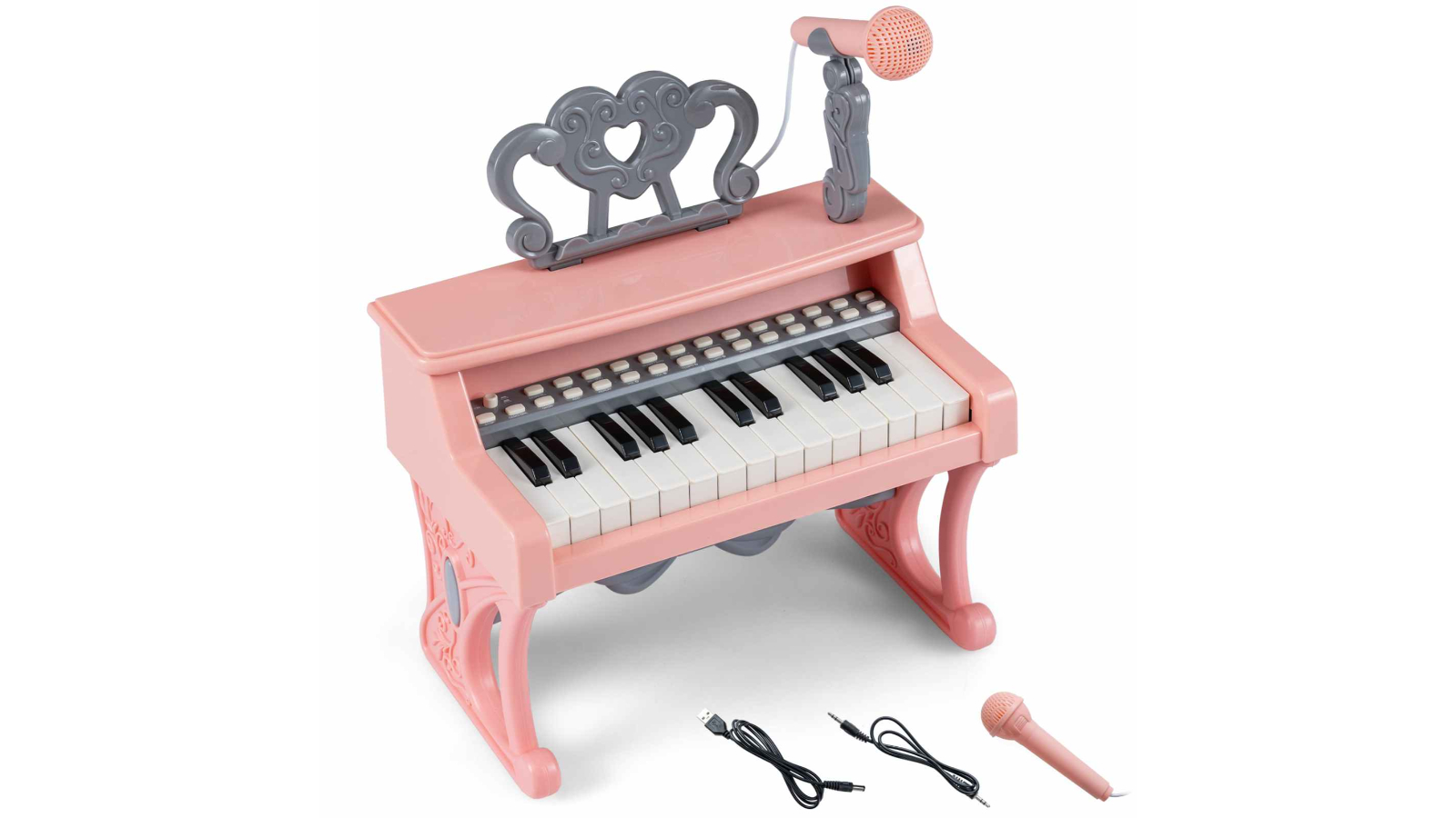 Costway 25-Key Mini Portable Electric Piano Keyboard with Music Stand and Microphone - Pink
