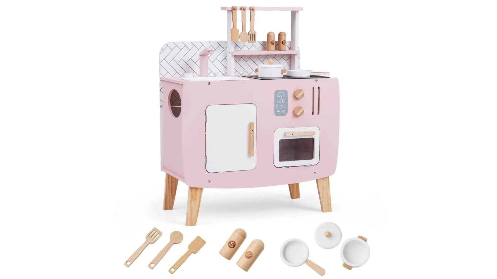 Costway Play Kitchen Wooden Kitchen Playset Chef Pretend Play Set Chef Cooking Toy