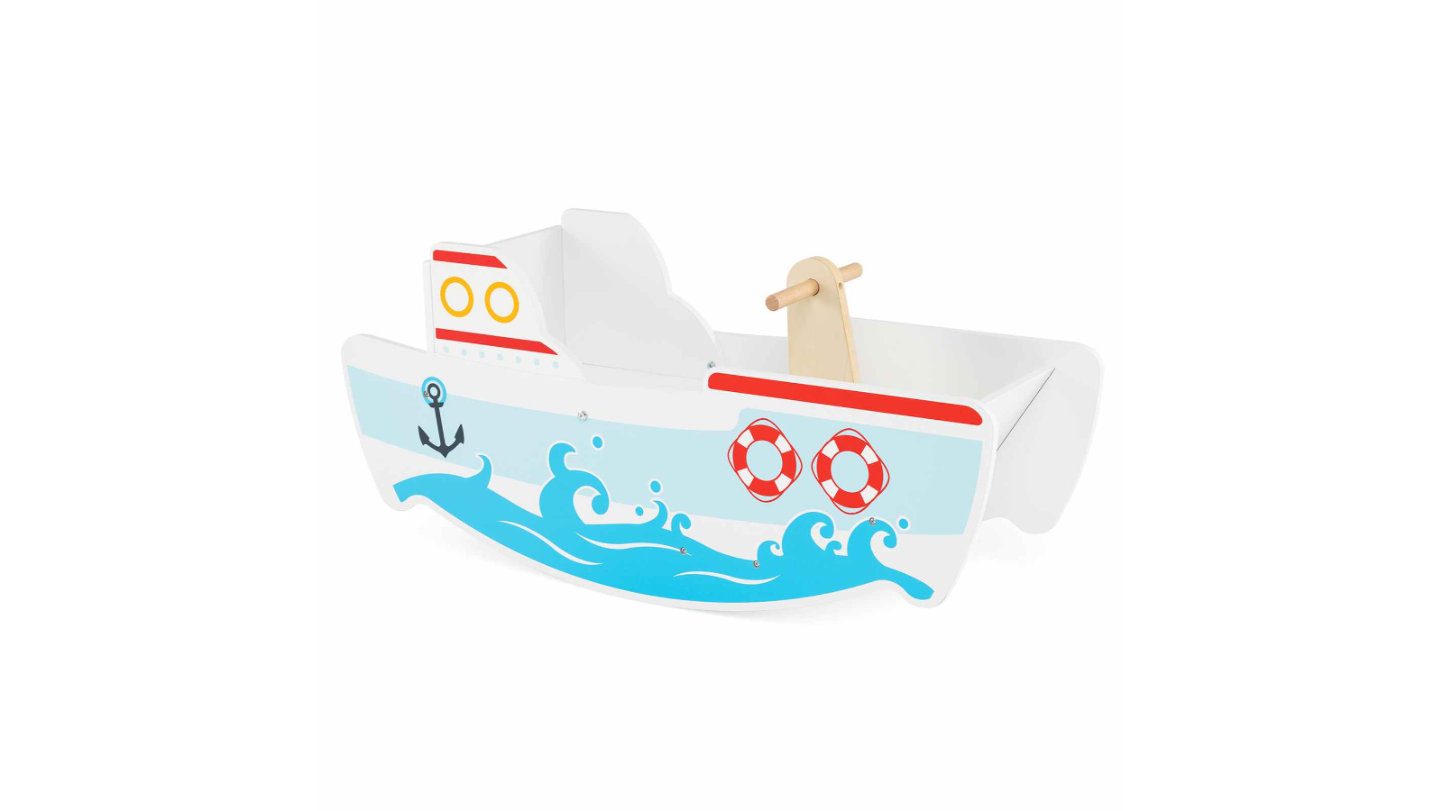 Costway Wooden Ride-On Nautical Ship Toy with Handle and Wide Seat - 50kg