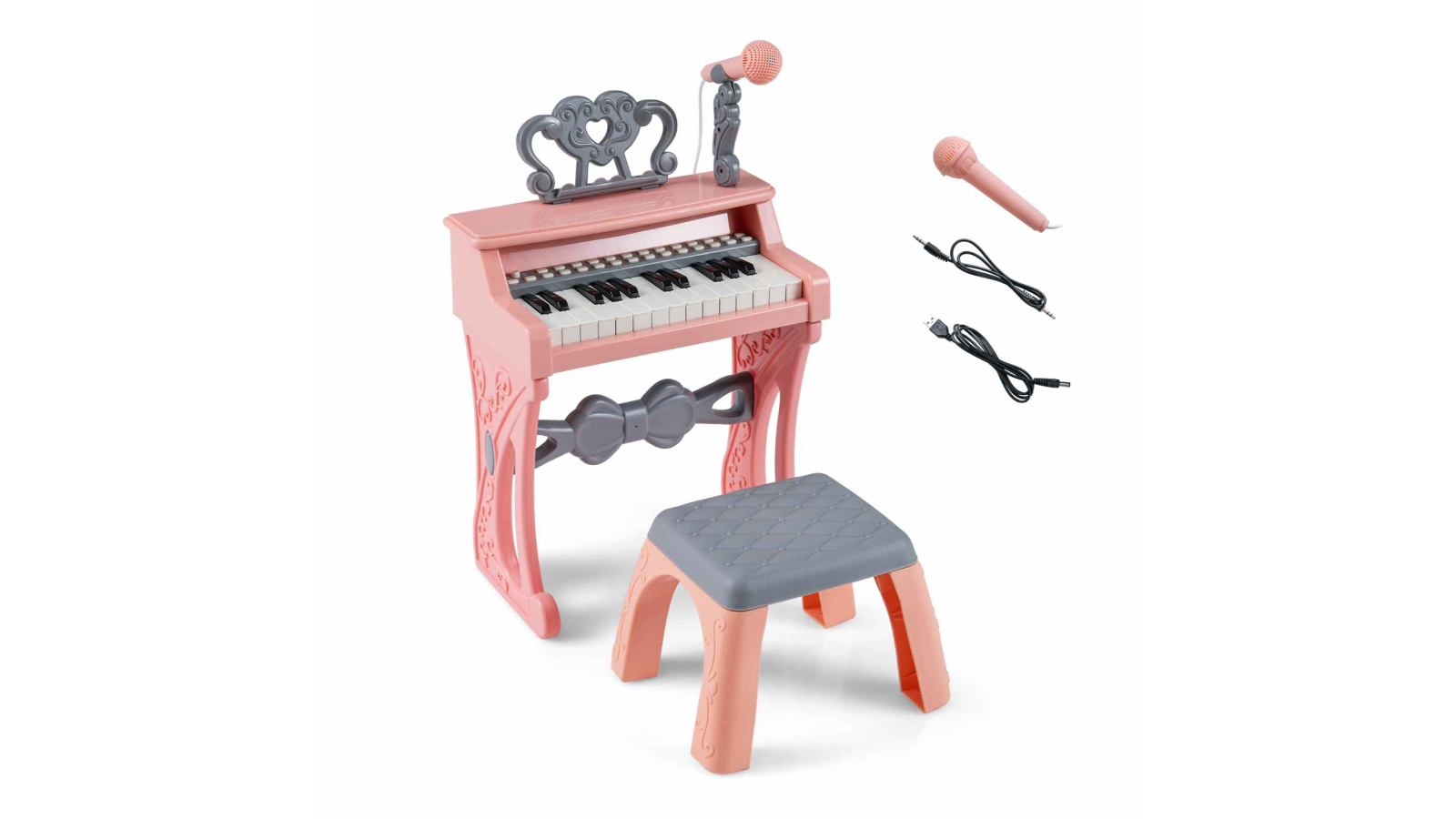 Costway 25-Key Mini Electric Keyboard and Stool with Music Stand and Microphone - Pink