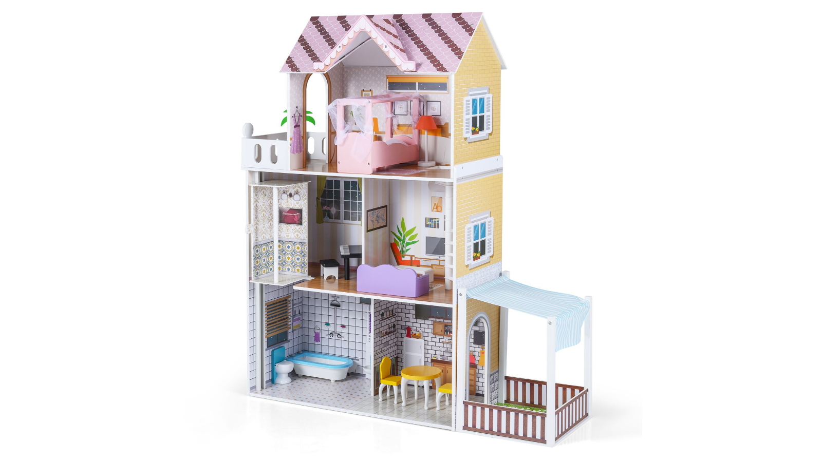 Costway 3-Story Pretend Play DIY Modern Playhouse with Balcony