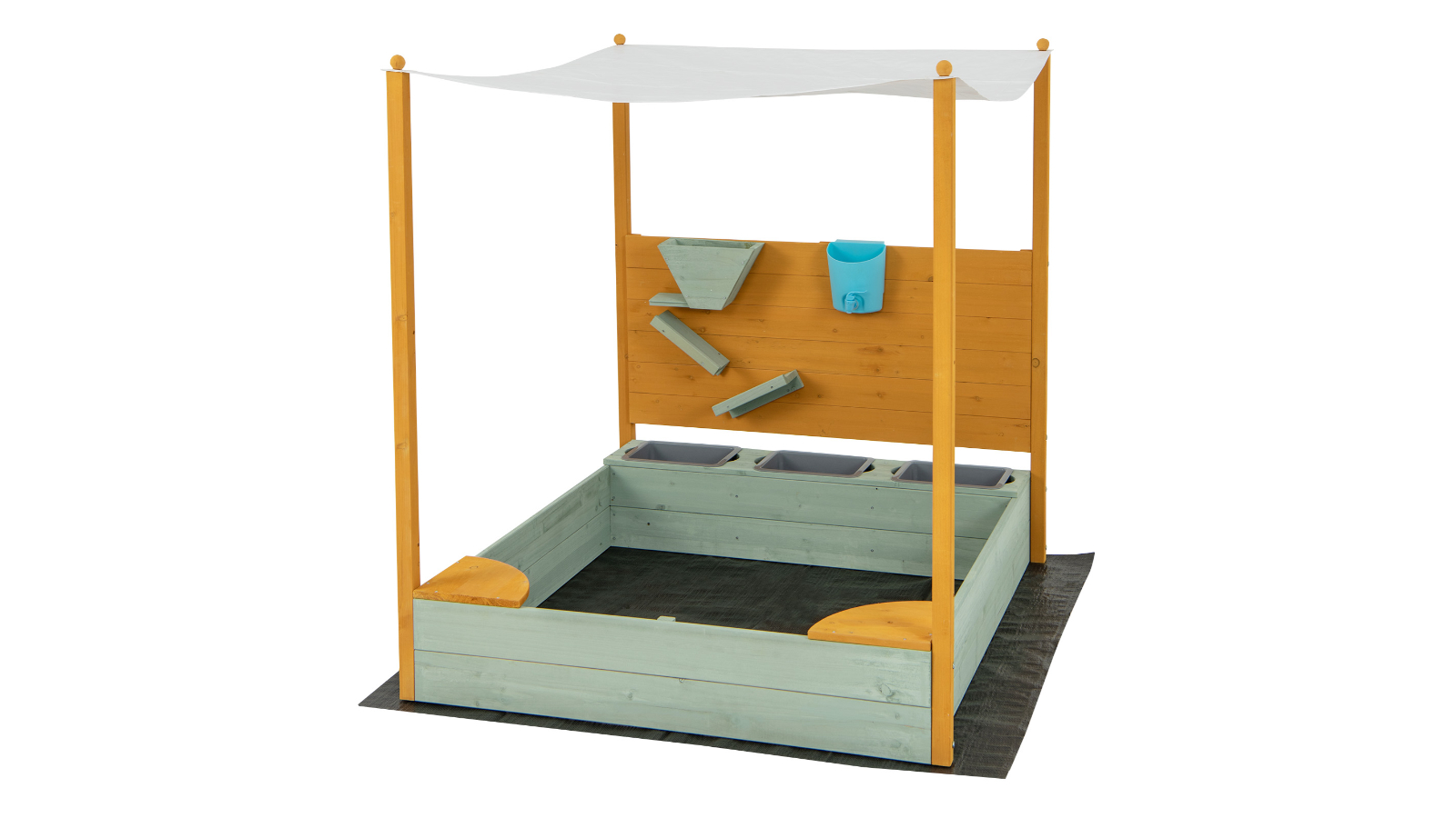 Costway Wooden Sandbox with Removable Canopy - Natural