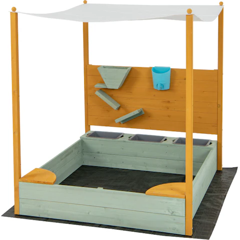 Costway Wooden Sandbox with Removable Canopy - Natural