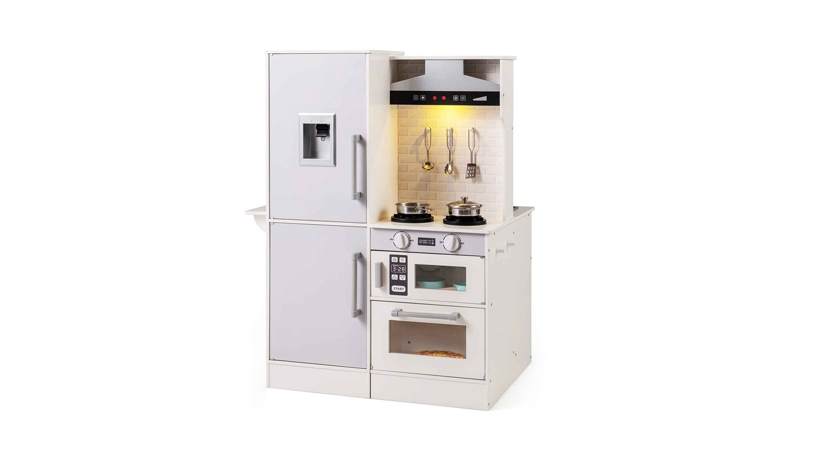 Costway Dual-Sided Wooden Kitchen Playset with Real Light and Sound - White