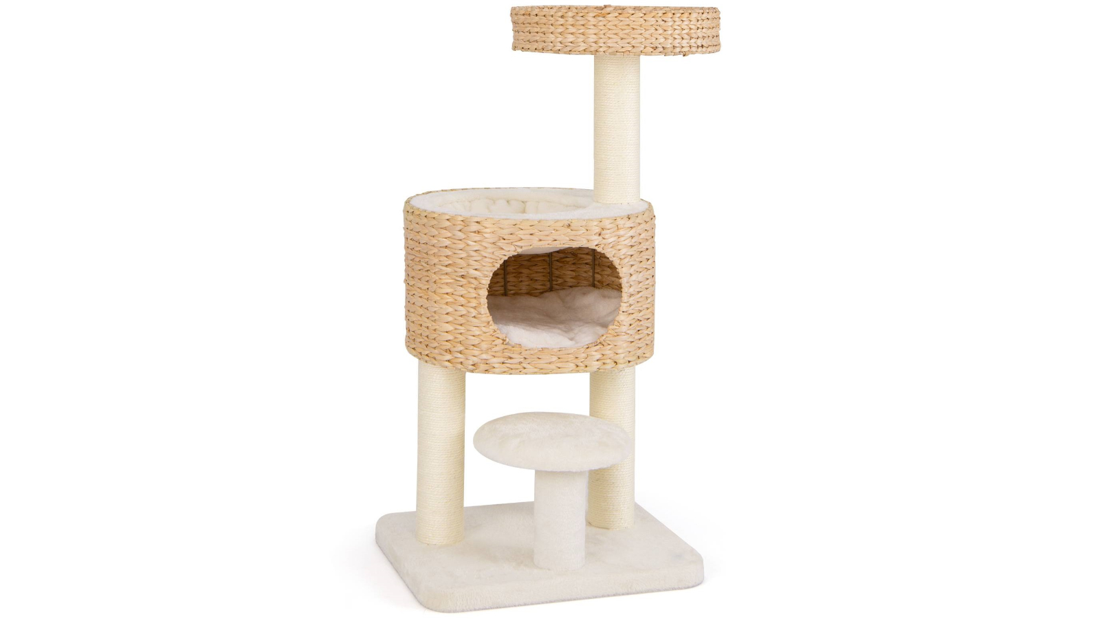 Costway White Sisal Scratching Post Cat Tower with Top Perch