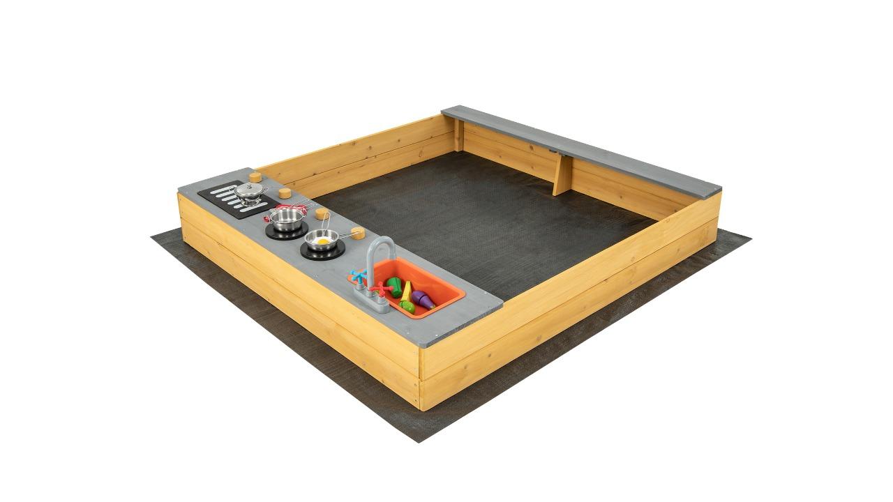 Costway Wooden Sandbox with Kitchen Playset - Natural