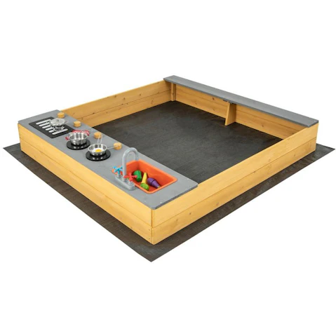 Costway Wooden Sandbox with Kitchen Playset - Natural