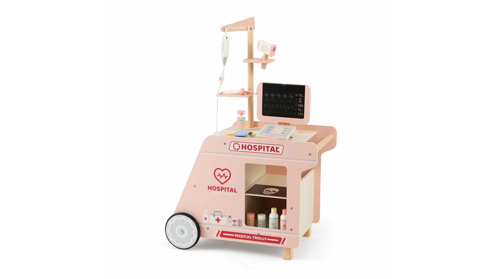 Costway Doctor Medical Station Rolling Cart Playset - Pink