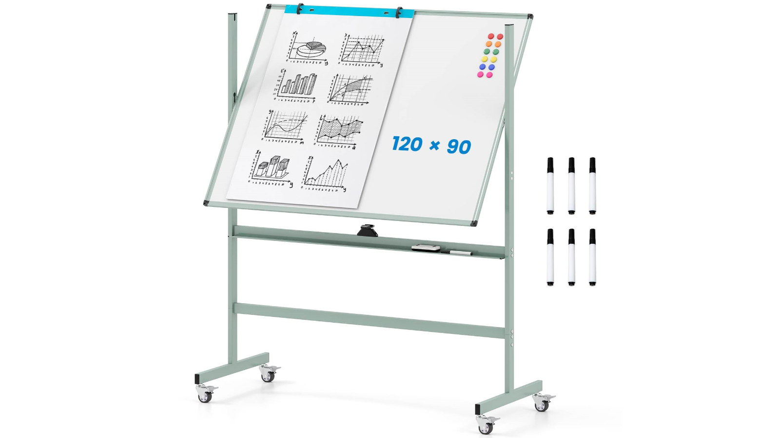 Costway 120 x 90cm Double-Sided Mag Rolling Whiteboard