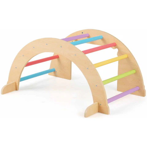 Costway 6-in-1 Wooden Stoppers Climbing Arch Playset with Storage - Multi-Coloured