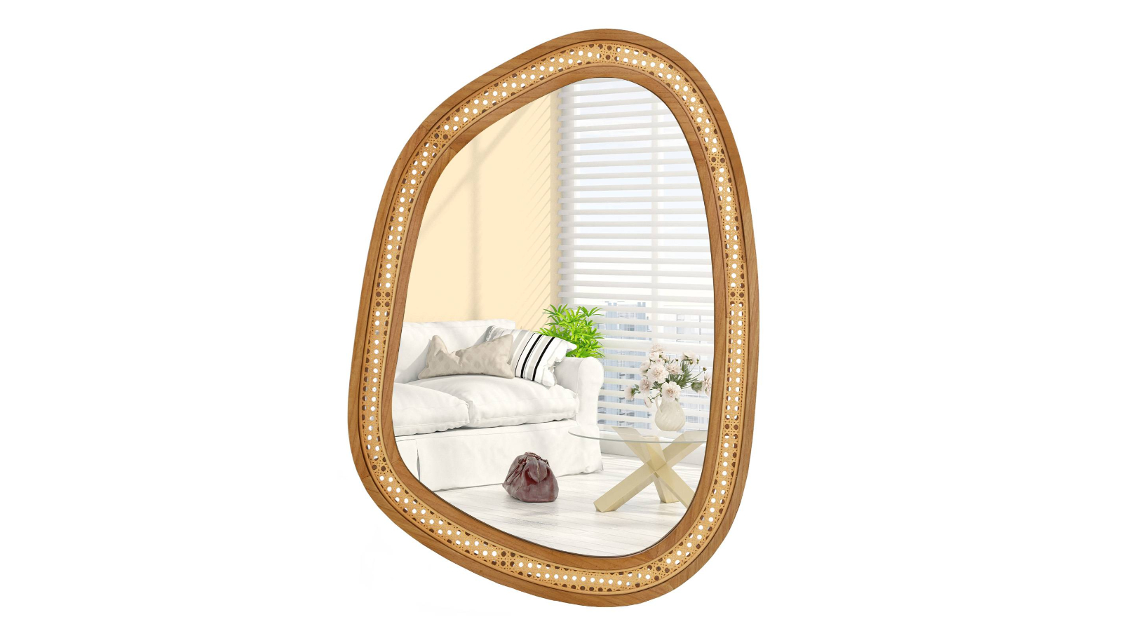 Costway Irregular Rattan Wall-Mounted Round Makeup Mirror with Aluminium PVC Frame - Gold