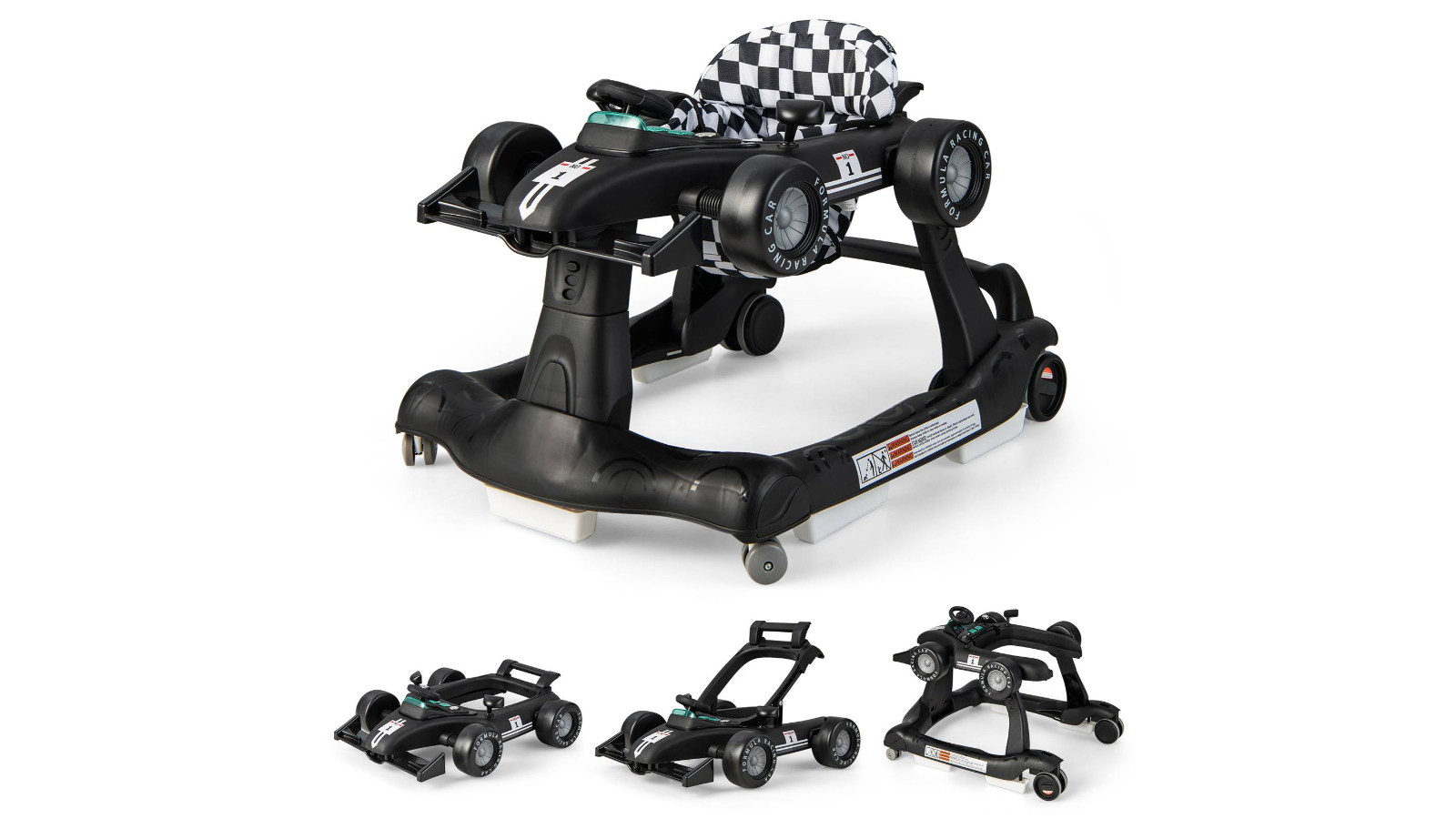 Costway 4-in-1 Folding Push Walker Stroller with Activity Music Saft Gift - Black