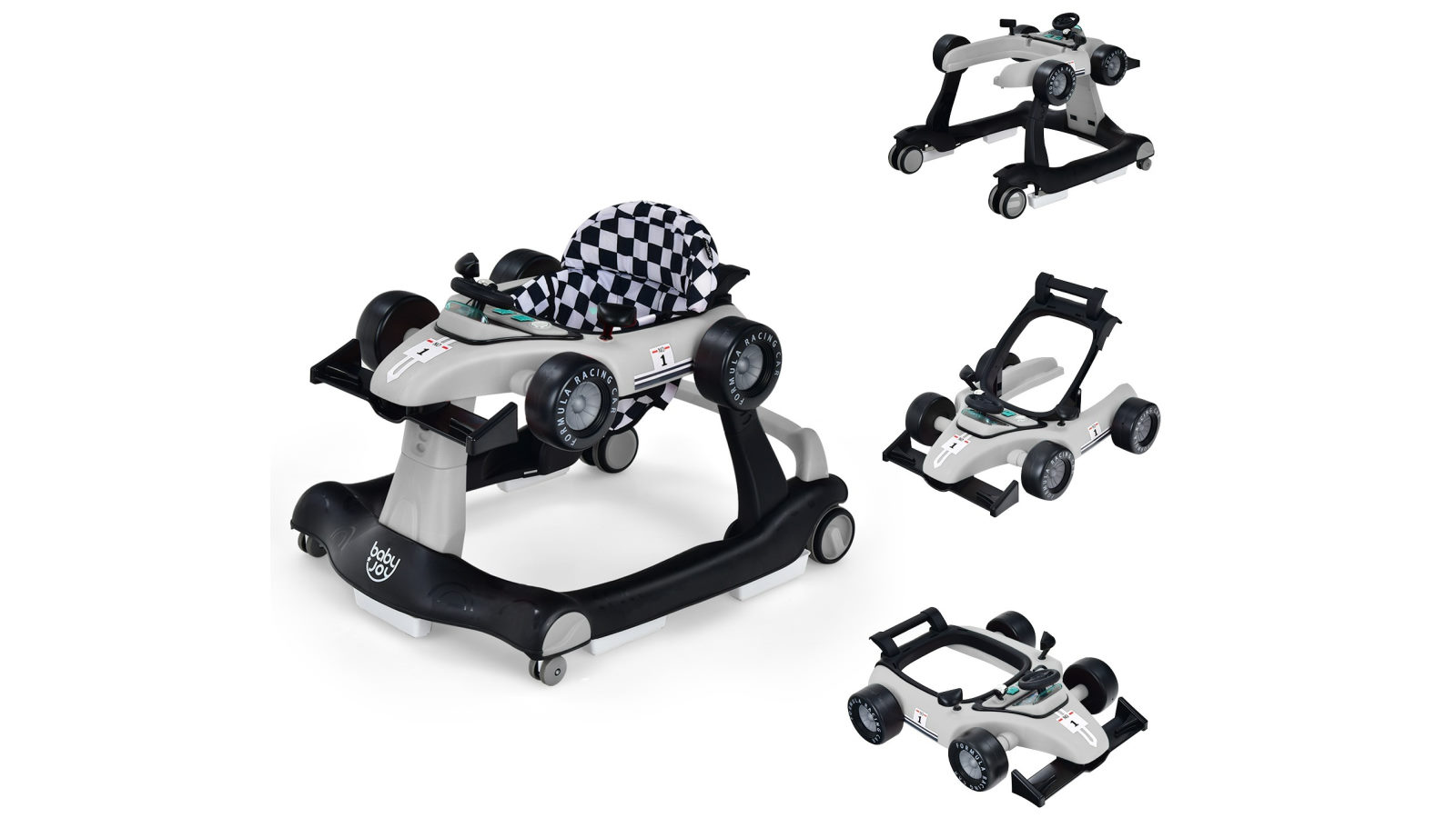 Costway 4in1 Walker Stroller Folding Push Walkers Ride on Toy Car Boy Girl Activity Music Saft Gift - Grey