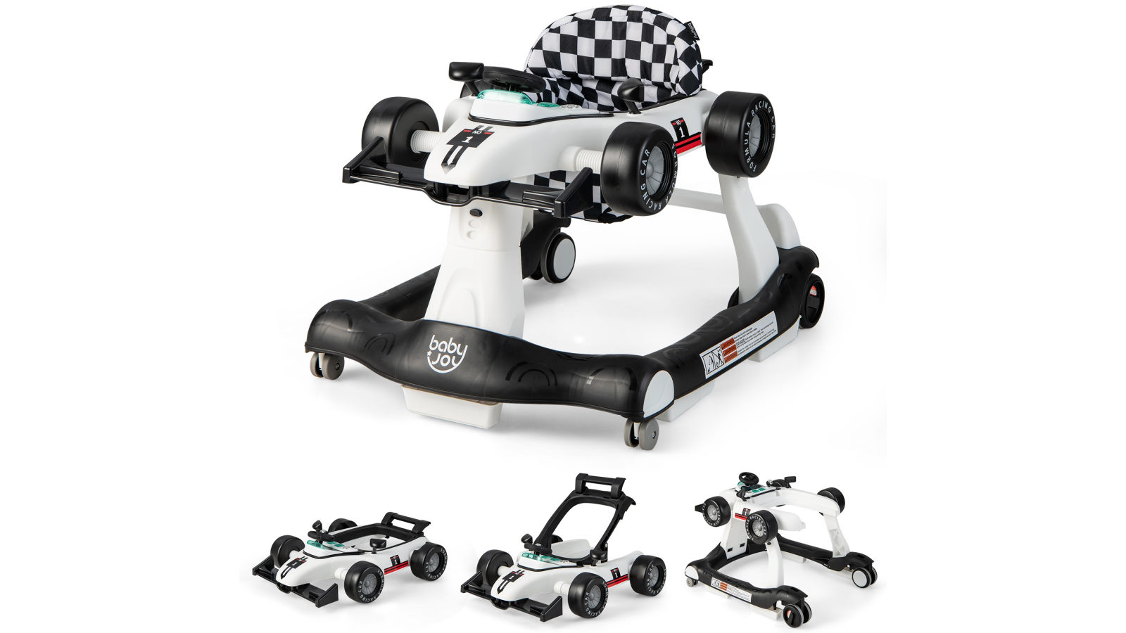 Costway 4in1 Walker Stroller Folding Push Walkers Ride on Toy Car Boy Girl Activity Music Saft Gift - White