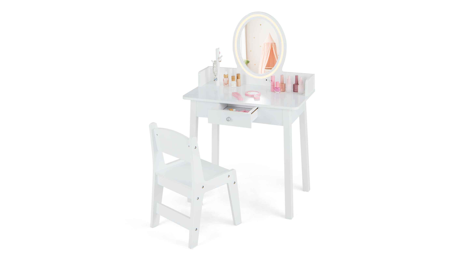 Costway 2-Color Adjustable Lighted Mirror Dressing Table Set - White