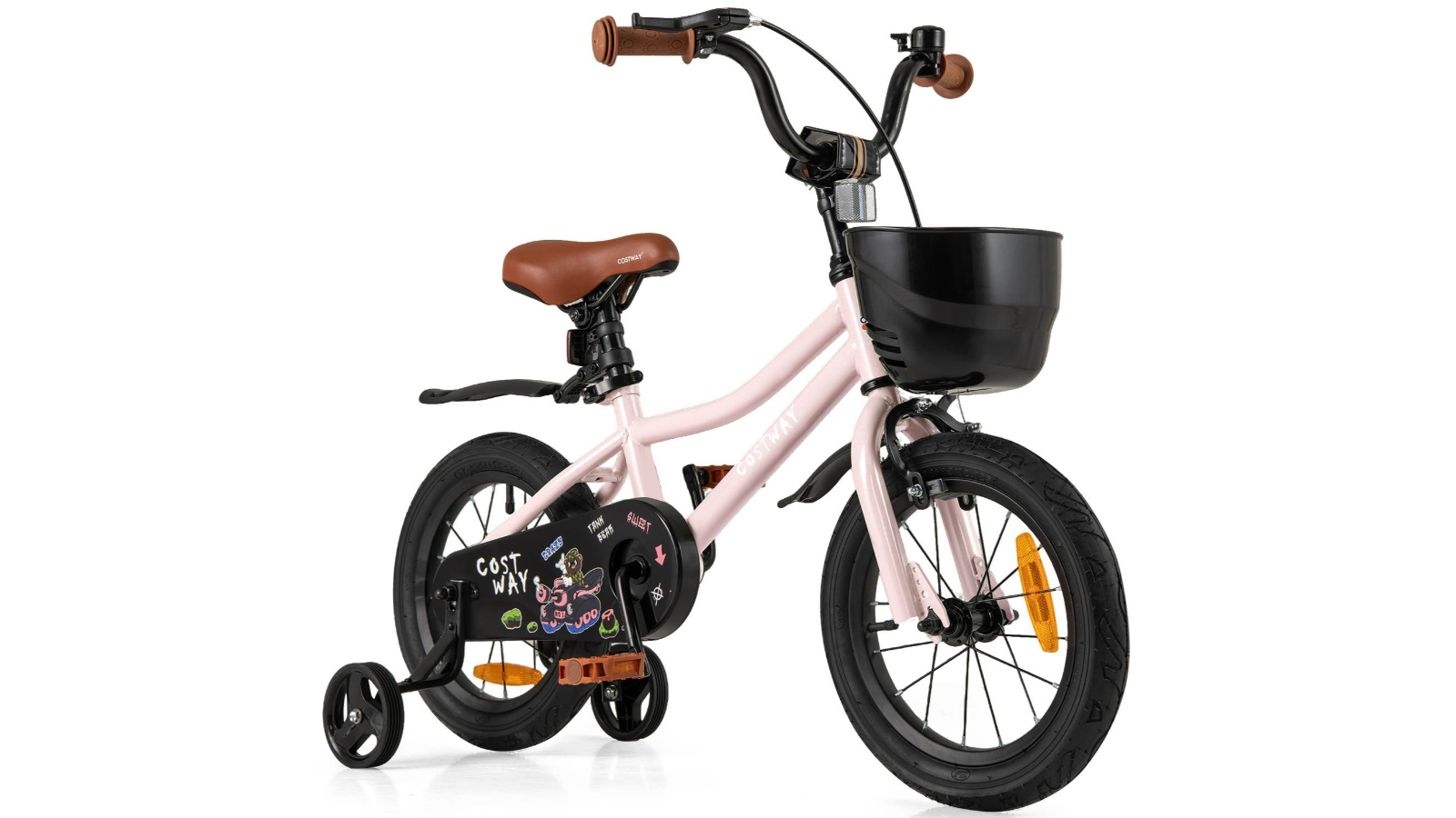 Costway Pink Push Pedal Bike with Training Wheel - 36cm