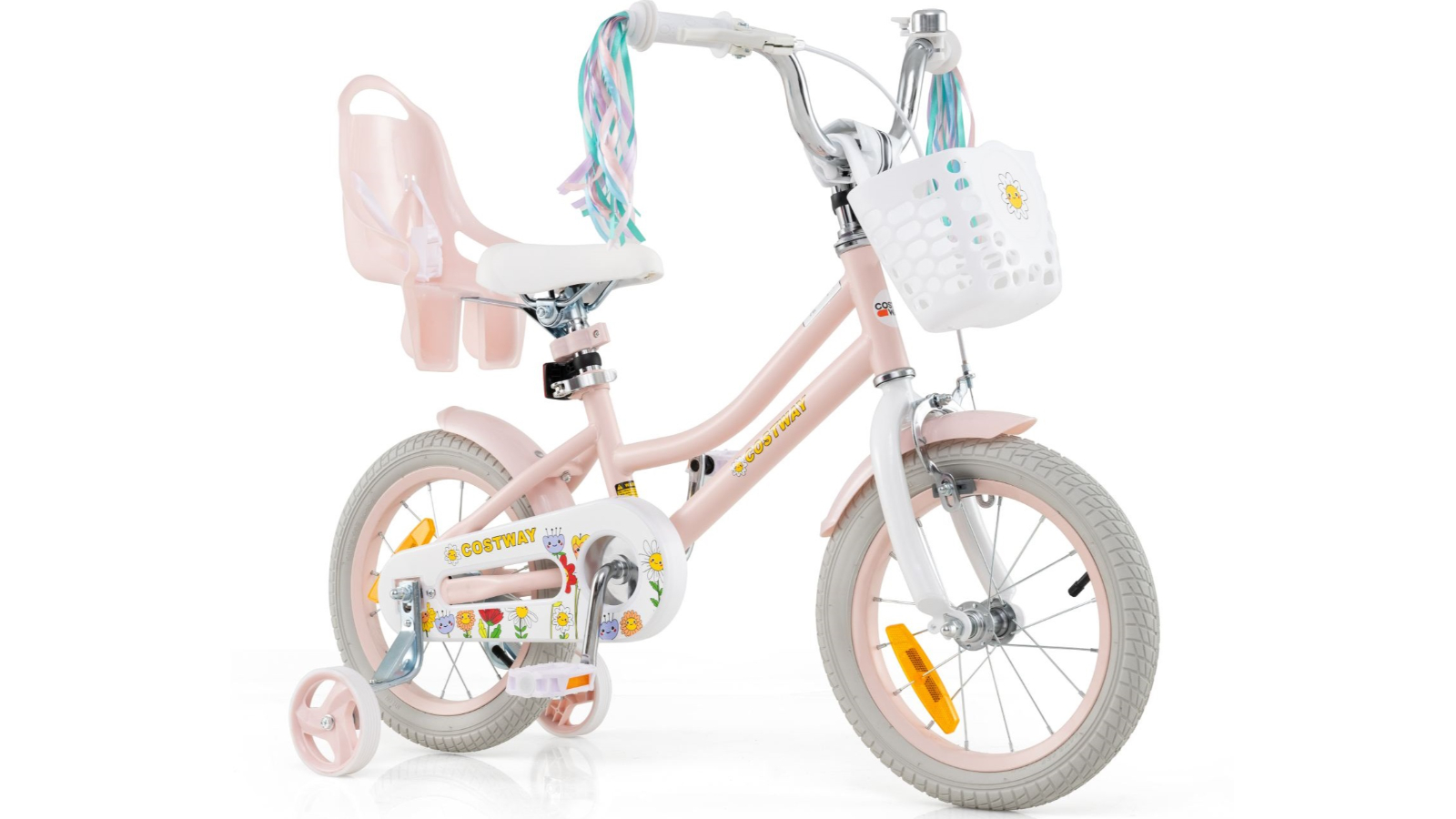 Costway Girls Pink Beginner Ride-on Bike with Training Wheel - 36cm