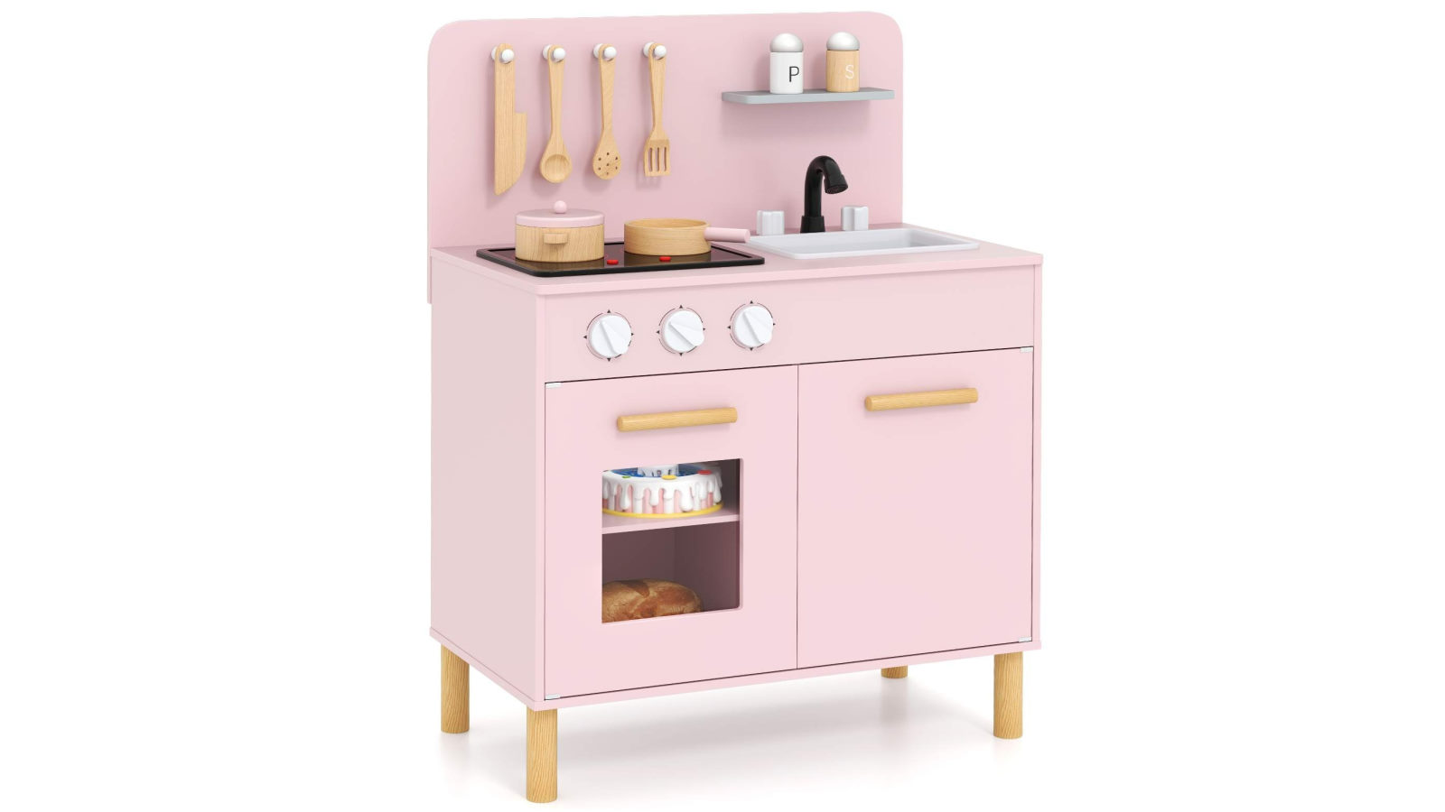 Costway Mini Pretend Play Kitchen Kitchen Playset with Oven and Cooking Accessories - Pink