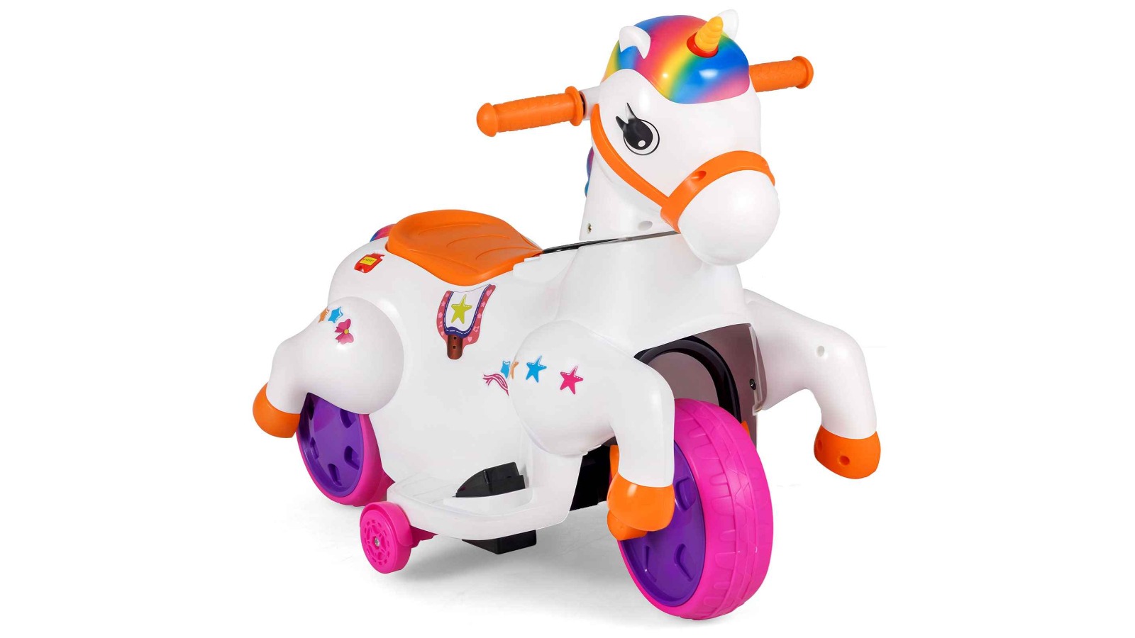 Costway 12V Unicorn Ride-on Motorcycle Toy with Training Wheel - Multi-Coloured