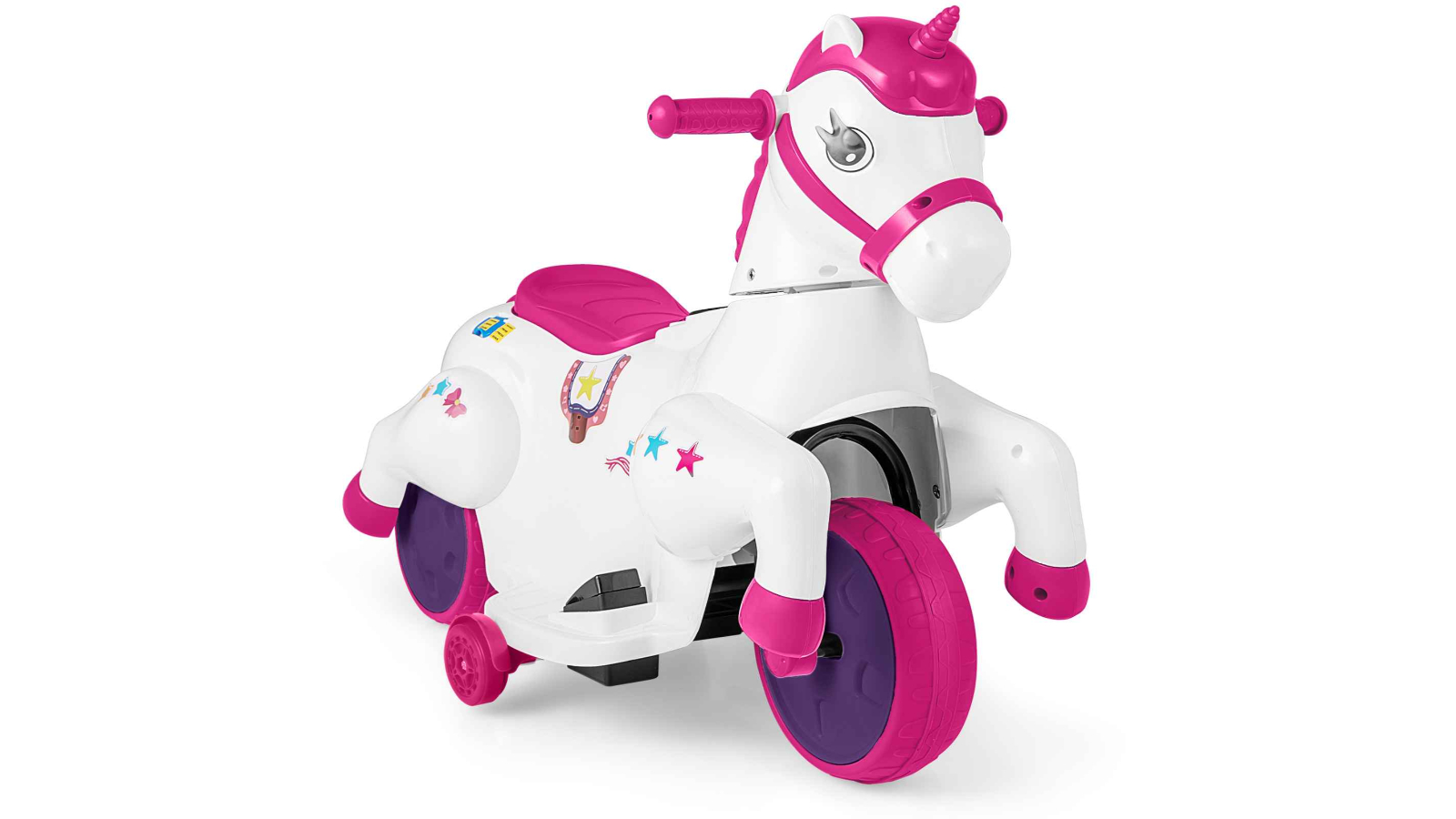Costway 12V Unicorn Ride-on Motorcycle with Training Wheels - Rose Red