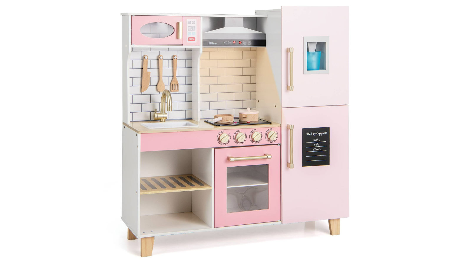 Costway Pretend Kitchen Playset with BBQ Grill and Cooking Accessories Toy Gift - Pink