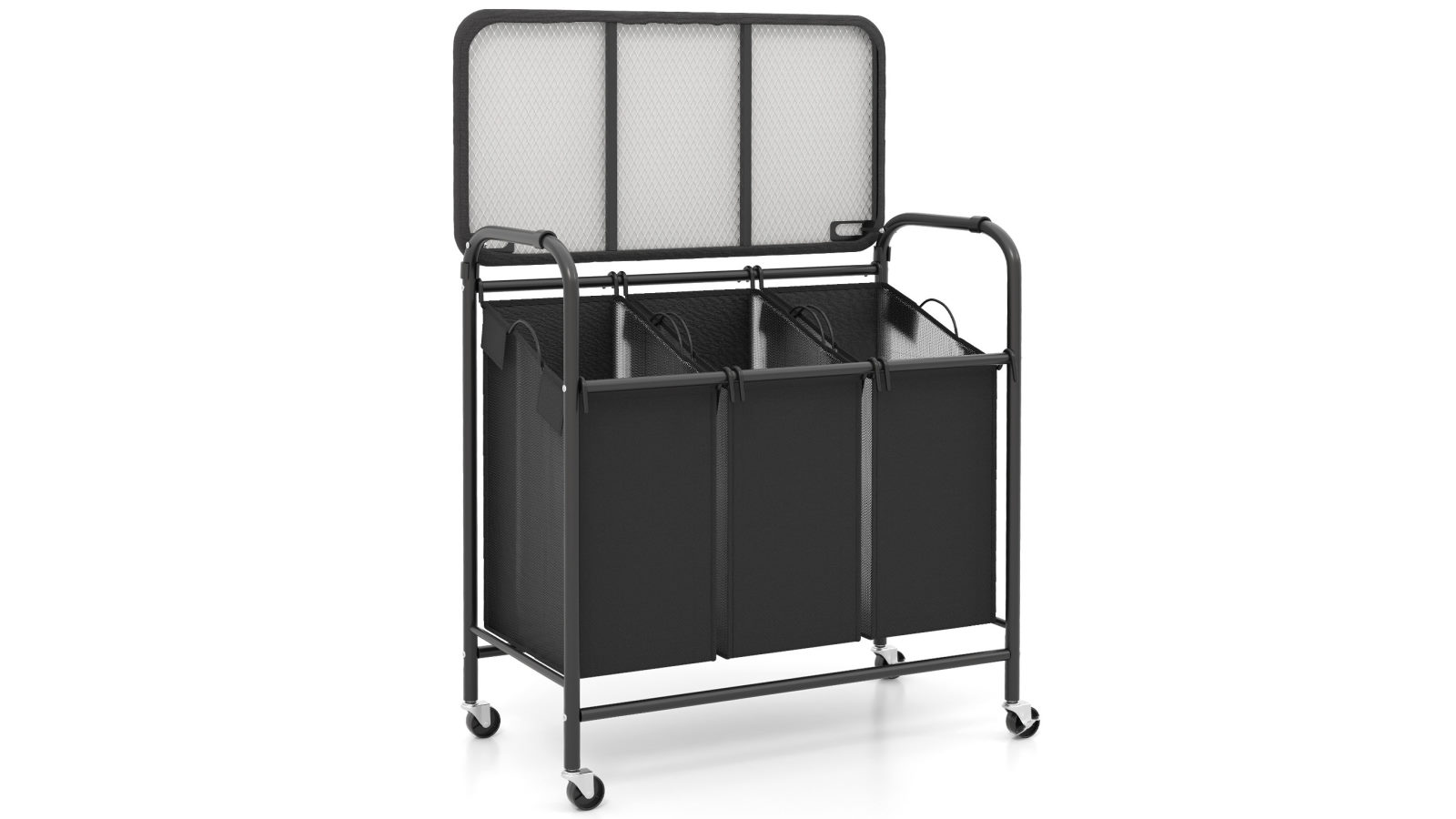 Costway 3-Bag Laundry Sorter Cart Heavy Duty Laundry Hamper with Foldable Ironing Board - Grey