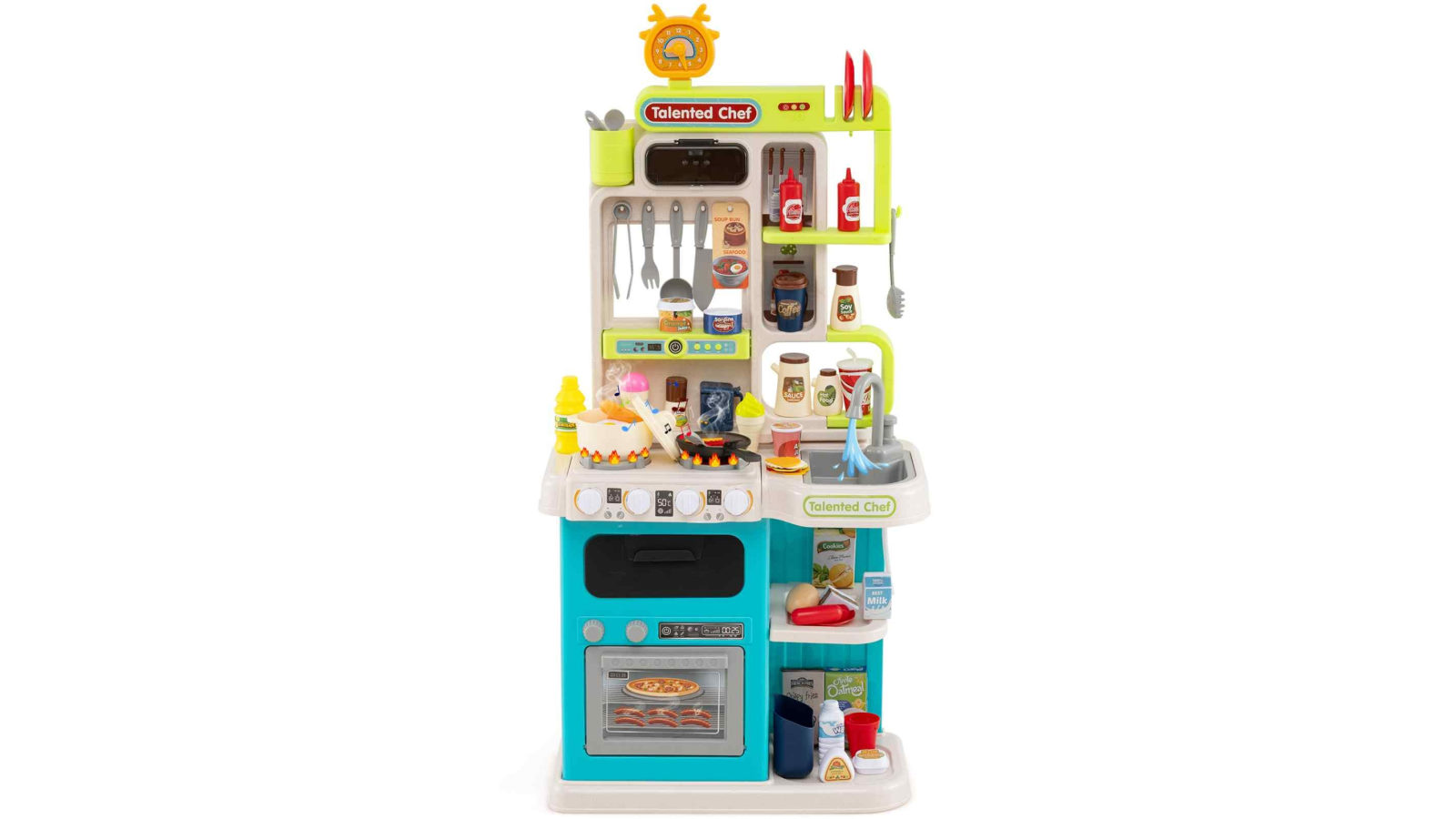 Costway 95 Piece Kitchen Playset Corner Role with Sound Light Stove Sink Cooking Toy Set - Blue