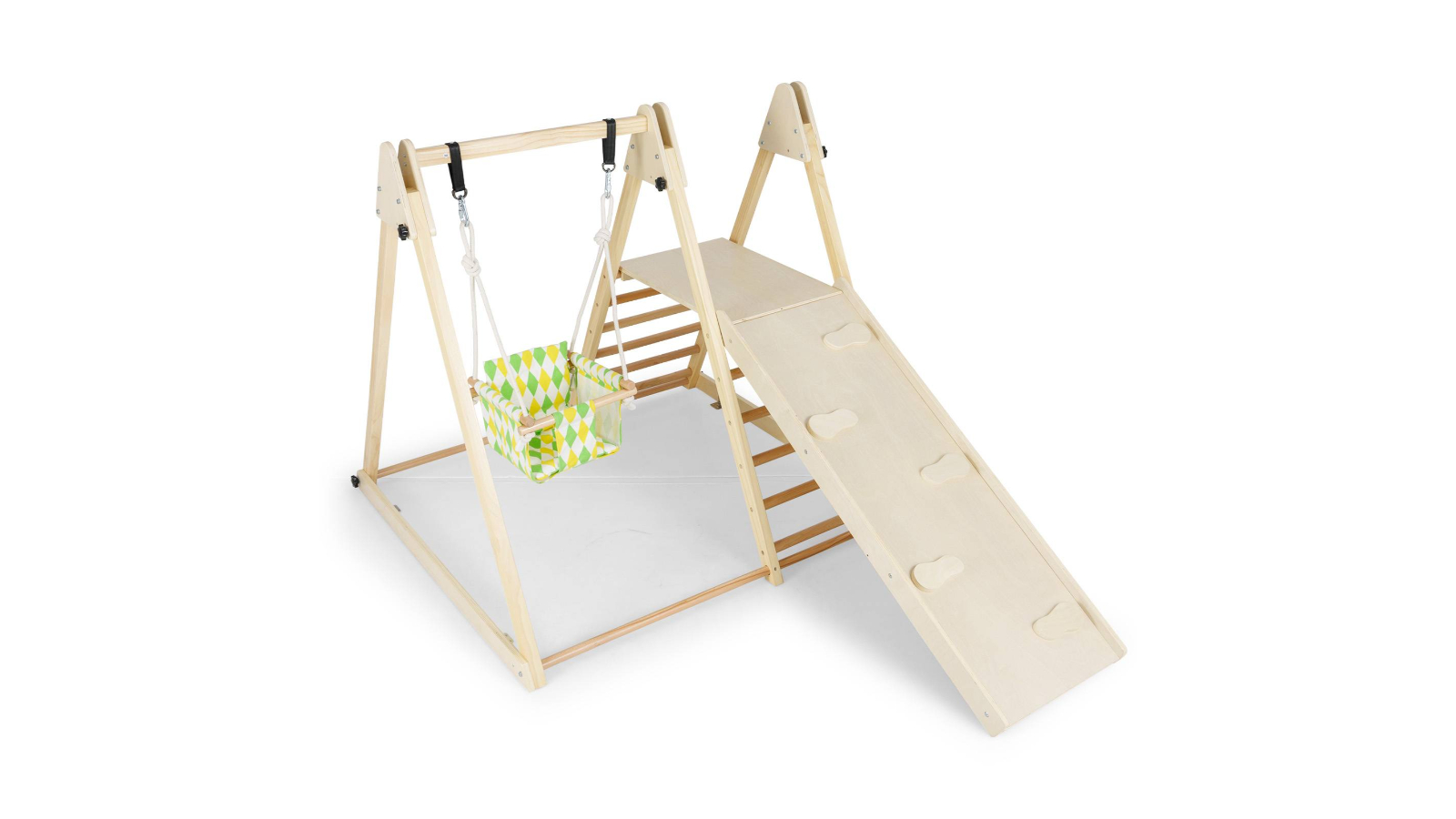 Costway 4-in-1 Wooden Slide Swing Climb Playset - Natural