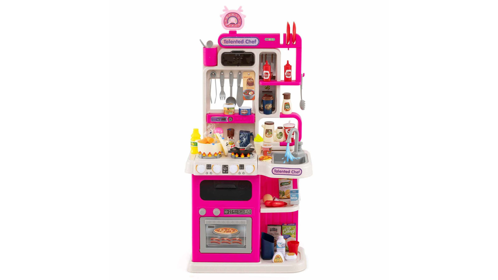 Costway 95 Piece Kitchen Playset Corner Role with Sound Light Stove Sink Cooking Toy Set - Pink